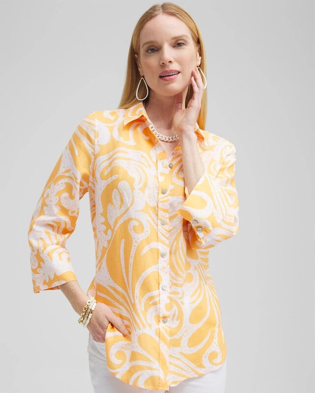 No Iron Linen Scroll 3/4 Sleeve Shirt